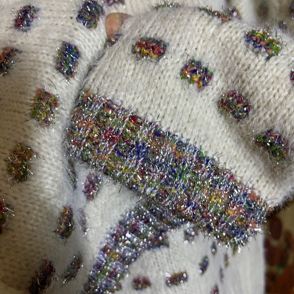 ZARA Size 14/16 Soft Sweater Ecru Rainbow Glitter Metallic Weave Fancy Knit NEW - Picture 10 of 14
